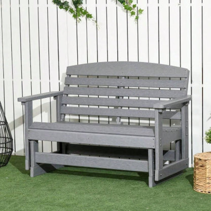Outsunny 2 - Person Outdoor Glider Patio Double Swing Rocking Chair Loveseat/ Slatted HDPE Frame Backyard Garden Porch, Light Gray