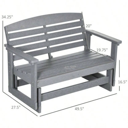 Outsunny 2 - Person Outdoor Glider Patio Double Swing Rocking Chair Loveseat/ Slatted HDPE Frame Backyard Garden Porch, Light Gray