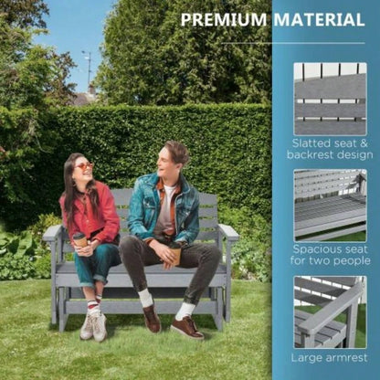 Outsunny 2 - Person Outdoor Glider Patio Double Swing Rocking Chair Loveseat/ Slatted HDPE Frame Backyard Garden Porch, Light Gray