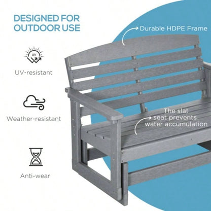 Outsunny 2 - Person Outdoor Glider Patio Double Swing Rocking Chair Loveseat/ Slatted HDPE Frame Backyard Garden Porch, Light Gray