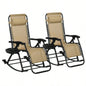 Outsunny 2 Pieces Outdoor Rocking Chairs, Foldable Reclining Zero Lounge Rocker with Pillow, Cup Phone Holder, Combo Design with Folding, Beige