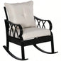 Outsunny Outdoor Wicker Rocking Chair with Padded Cushions, Aluminum Furniture Rattan Porch Rocker Chair/ Armrest Garden, Patio, and Backyard, Khaki