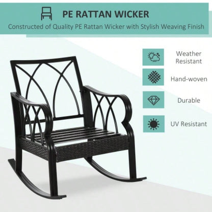 Outsunny Outdoor Wicker Rocking Chair with Padded Cushions, Aluminum Furniture Rattan Porch Rocker Chair/ Armrest Garden, Patio, and Backyard, Khaki