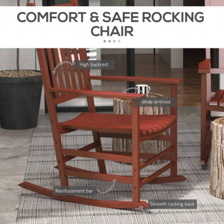 Outsunny Outdoor Rocking Chair Set of 2, Patio Wooden Rocking Chair with Smooth Armrests, High Back Garden, Balcony, Porch, Supports Up to 352 lbs. Wine Red