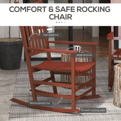 Outsunny Outdoor Rocking Chair Set of 2, Patio Wooden Rocking Chair with Smooth Armrests, High Back Garden, Balcony, Porch, Supports Up to 352 lbs. Wine Red