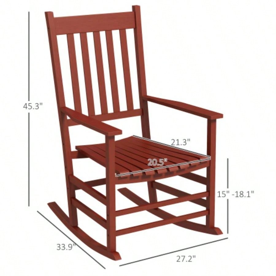 Outsunny Outdoor Rocking Chair Set of 2, Patio Wooden Rocking Chair with Smooth Armrests, High Back Garden, Balcony, Porch, Supports Up to 352 lbs. Wine Red