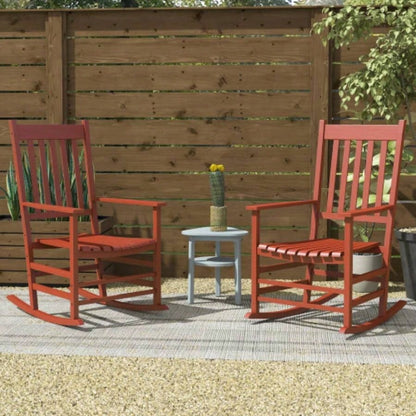 Outsunny Outdoor Rocking Chair Set of 2, Patio Wooden Rocking Chair with Smooth Armrests, High Back Garden, Balcony, Porch, Supports Up to 352 lbs. Wine Red