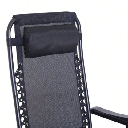 Outdoor Rocking Chairs, Foldable Reclining Anti Lounge Rocker/ Pillow, Cup Phone Holder, Combo Design/ Folding, Black