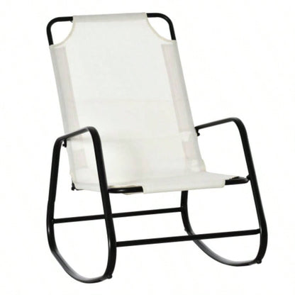 Outsunny Garden Rocking Chair, Outdoor Indoor Sling Fabric Rocker Patio, Balcony, Porch, White