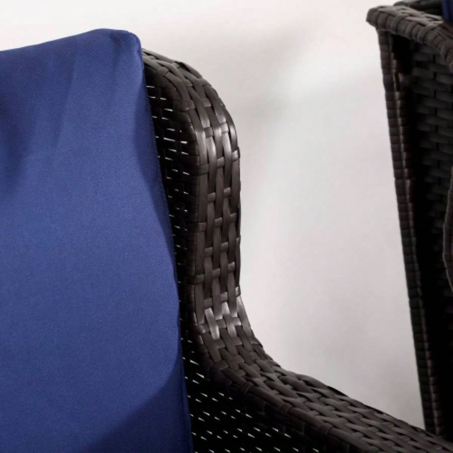Outsunny Outdoor Wicker Rocking Chair with Wide, Thick Cushions, Rattan Rocker with Steel Frame, High Weight Capacity Patio, Garden, Backyard, Dark Blue