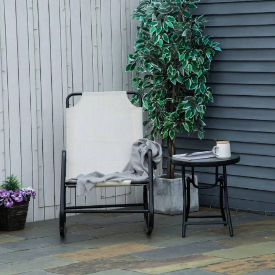 Outsunny Garden Rocking Chair, Outdoor Indoor Sling Fabric Rocker Patio, Balcony, Porch, White