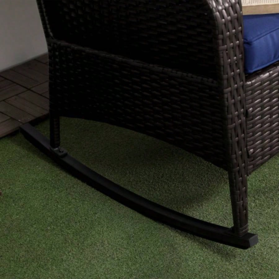 Outsunny Outdoor Wicker Rocking Chair with Wide, Thick Cushions, Rattan Rocker with Steel Frame, High Weight Capacity Patio, Garden, Backyard, Dark Blue