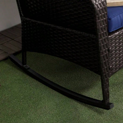 Outsunny Outdoor Wicker Rocking Chair with Wide, Thick Cushions, Rattan Rocker with Steel Frame, High Weight Capacity Patio, Garden, Backyard, Dark Blue