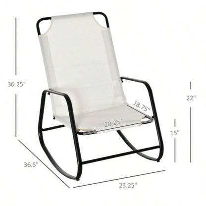 Outsunny Garden Rocking Chair, Outdoor Indoor Sling Fabric Rocker Patio, Balcony, Porch, White