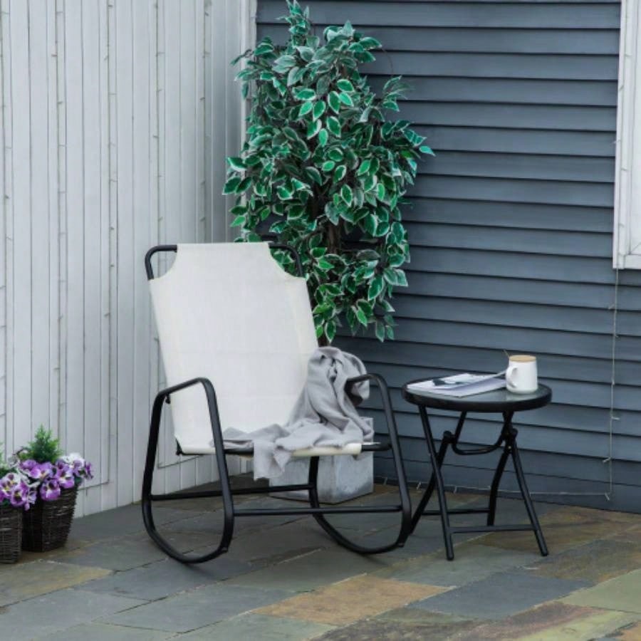 Outsunny Garden Rocking Chair, Outdoor Indoor Sling Fabric Rocker Patio, Balcony, Porch, White