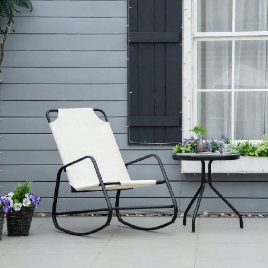Outsunny Garden Rocking Chair, Outdoor Indoor Sling Fabric Rocker Patio, Balcony, Porch, White