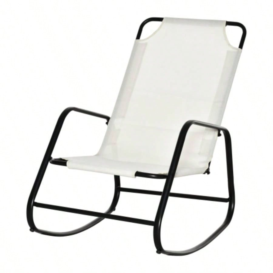 Outsunny Garden Rocking Chair, Outdoor Indoor Sling Fabric Rocker Patio, Balcony, Porch, White