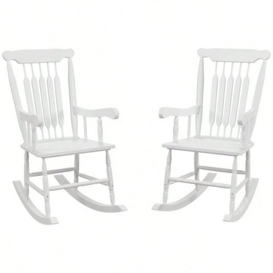Outsunny Outdoor Wood Rocking Chairs Set of 2, 350 lbs. Porch Rockers with High Back Garden, Patio, Balcony, White