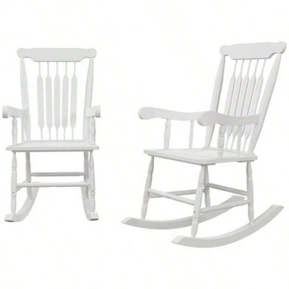 Outsunny Outdoor Wood Rocking Chairs Set of 2, 350 lbs. Porch Rockers with High Back Garden, Patio, Balcony, White