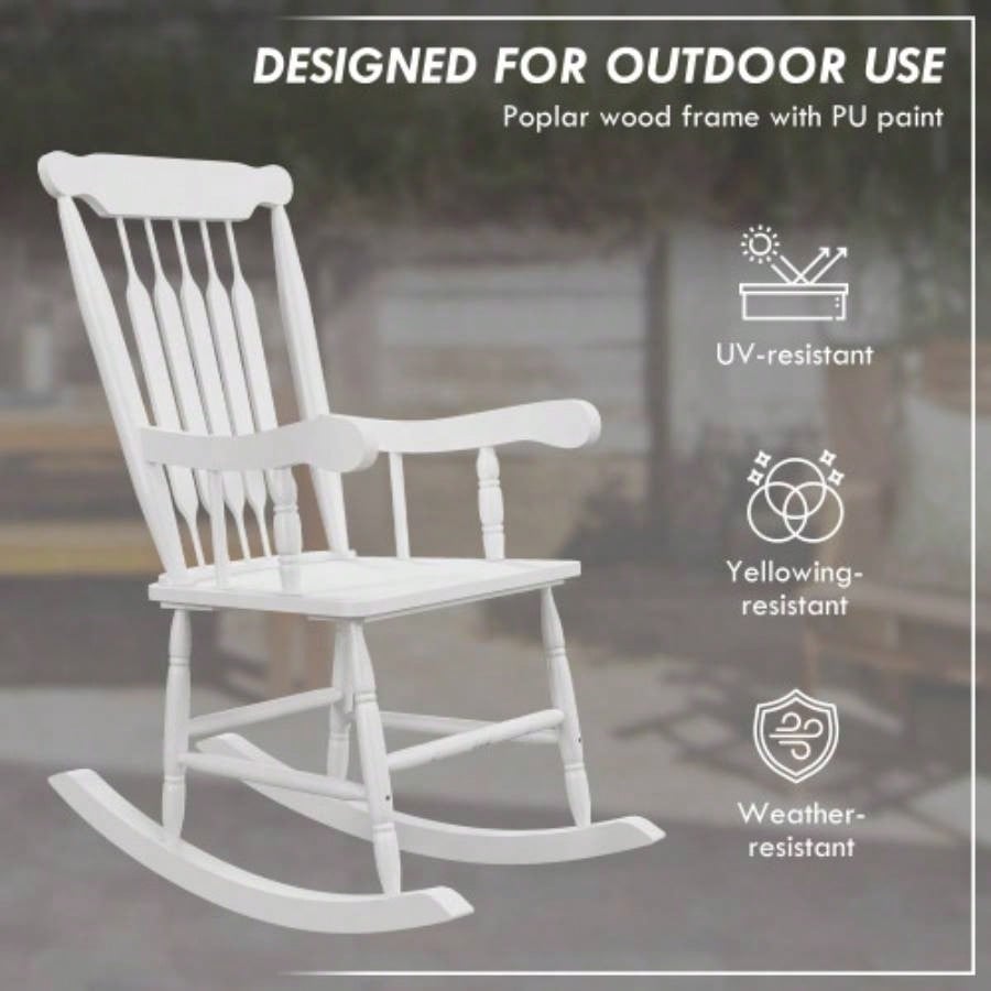 Outsunny Outdoor Wood Rocking Chairs Set of 2, 350 lbs. Porch Rockers with High Back Garden, Patio, Balcony, White