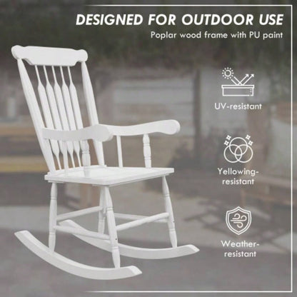 Outsunny Outdoor Wood Rocking Chairs Set of 2, 350 lbs. Porch Rockers with High Back Garden, Patio, Balcony, White