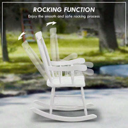 Outsunny Outdoor Wood Rocking Chairs Set of 2, 350 lbs. Porch Rockers with High Back Garden, Patio, Balcony, White