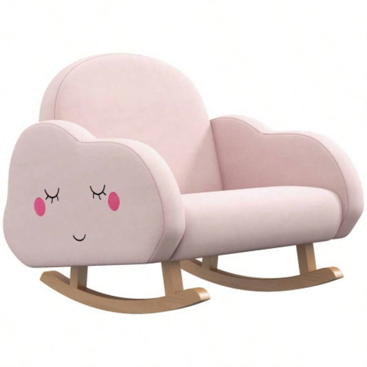 Qaba Kids Rocking Chair, Cloud Shaped Children Rocker Armchair Nursery Playroom Preschool, with Solid Wood, Anti - Tipping Design, 1.5 - 5 Years, Pink