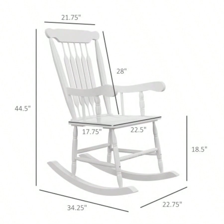 Outsunny Outdoor Wood Rocking Chairs Set of 2, 350 lbs. Porch Rockers with High Back Garden, Patio, Balcony, White