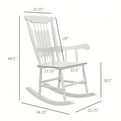 Outsunny Outdoor Wood Rocking Chairs Set of 2, 350 lbs. Porch Rockers with High Back Garden, Patio, Balcony, White