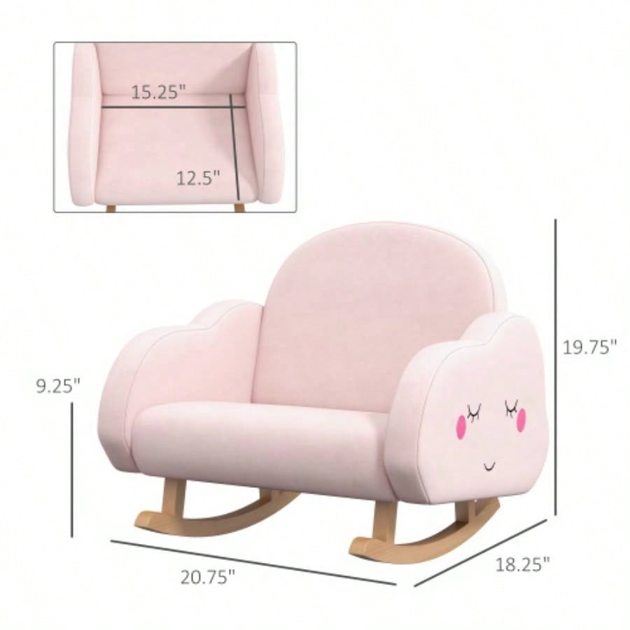 Qaba Kids Rocking Chair, Cloud Shaped Children Rocker Armchair Nursery Playroom Preschool, with Solid Wood, Anti - Tipping Design, 1.5 - 5 Years, Pink