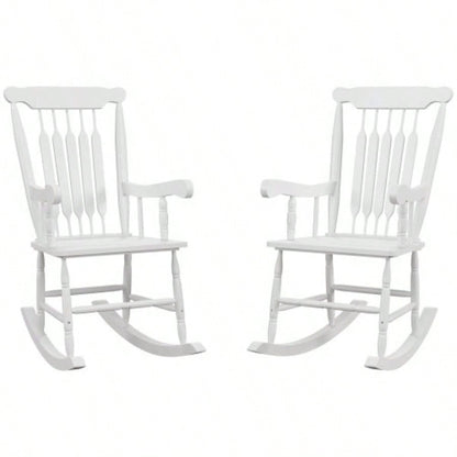 Outsunny Outdoor Wood Rocking Chairs Set of 2, 350 lbs. Porch Rockers with High Back Garden, Patio, Balcony, White