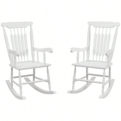 Outsunny Outdoor Wood Rocking Chairs Set of 2, 350 lbs. Porch Rockers with High Back Garden, Patio, Balcony, White