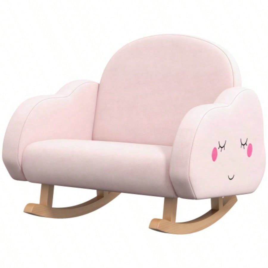 Qaba Kids Rocking Chair, Cloud Shaped Children Rocker Armchair Nursery Playroom Preschool, with Solid Wood, Anti - Tipping Design, 1.5 - 5 Years, Pink