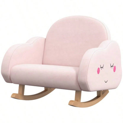 Qaba Kids Rocking Chair, Cloud Shaped Children Rocker Armchair Nursery Playroom Preschool, with Solid Wood, Anti - Tipping Design, 1.5 - 5 Years, Pink