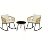 Outsunny 3 Piece Bistro Set with Cushions, Outdoor PE Rattan Wicker Patio Rocking Chair with 2 Porch Rocker Chairs, Glass Top Coffee Table Patio Conversation Set, White