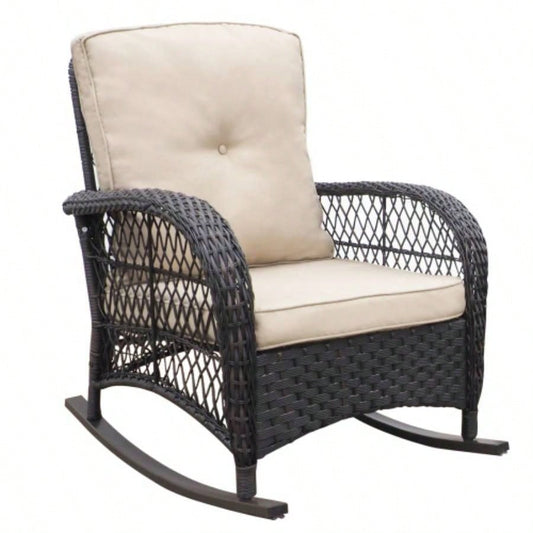 Garden Rocking Chair, Outdoor Rattan Rocker Chair with All - weather Hand - woven Resin Wicker, Patio Relaxing Lounge Furniture with Powder - coated Metal Frame Backyard, Porch