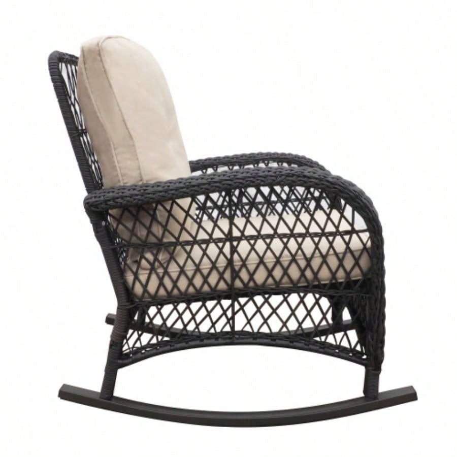 Garden Rocking Chair, Outdoor Rattan Rocker Chair with All - weather Hand - woven Resin Wicker, Patio Relaxing Lounge Furniture with Powder - coated Metal Frame Backyard, Porch