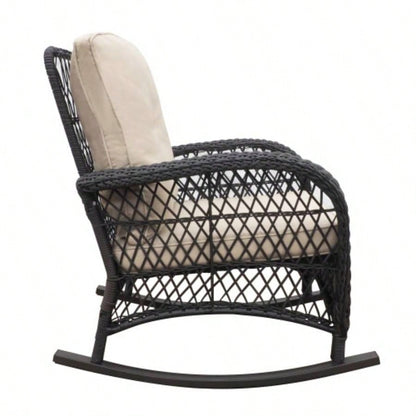 Garden Rocking Chair, Outdoor Rattan Rocker Chair with All - weather Hand - woven Resin Wicker, Patio Relaxing Lounge Furniture with Powder - coated Metal Frame Backyard, Porch
