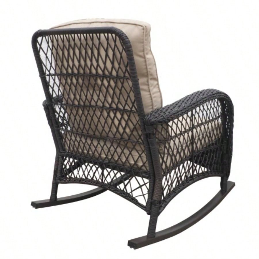 Garden Rocking Chair, Outdoor Rattan Rocker Chair with All - weather Hand - woven Resin Wicker, Patio Relaxing Lounge Furniture with Powder - coated Metal Frame Backyard, Porch