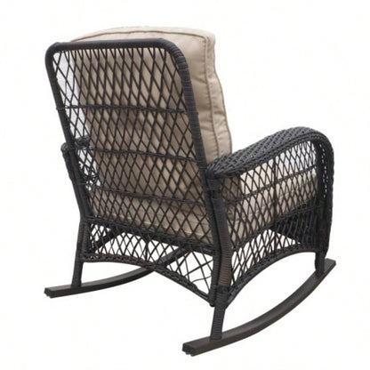Garden Rocking Chair, Outdoor Rattan Rocker Chair with All - weather Hand - woven Resin Wicker, Patio Relaxing Lounge Furniture with Powder - coated Metal Frame Backyard, Porch
