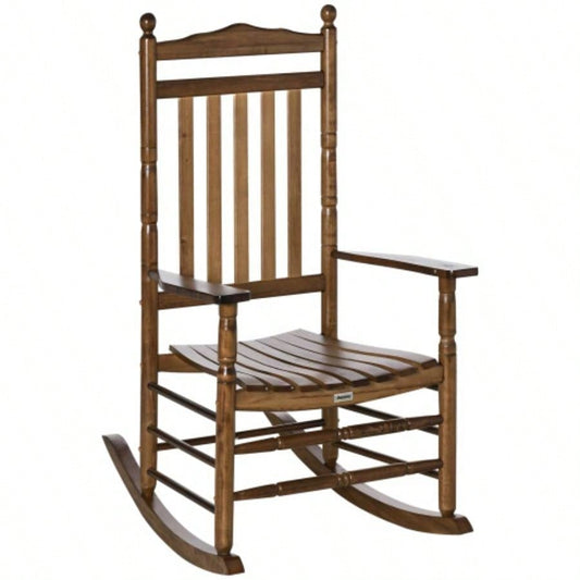Outsunny Traditional Wooden High - Back Rocking Chair Porch, Indoor/Outdoor, Brown