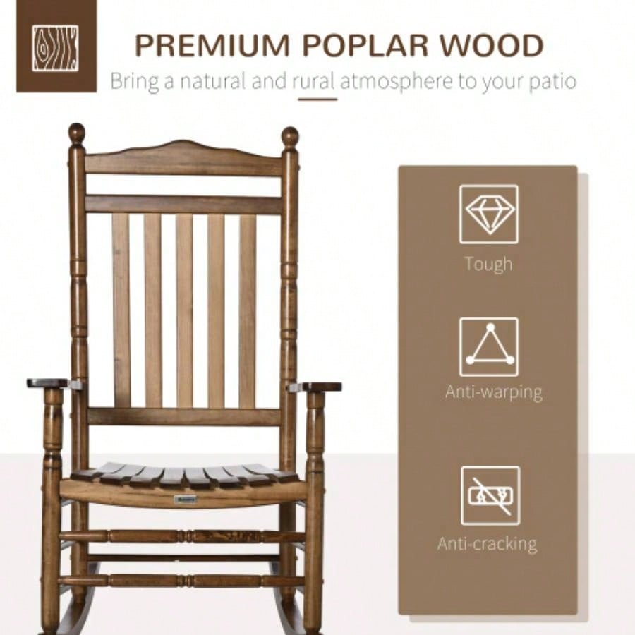 Outsunny Traditional Wooden High - Back Rocking Chair Porch, Indoor/Outdoor, Brown
