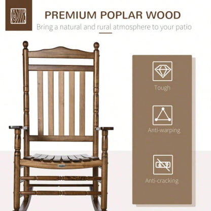 Outsunny Traditional Wooden High - Back Rocking Chair Porch, Indoor/Outdoor, Brown