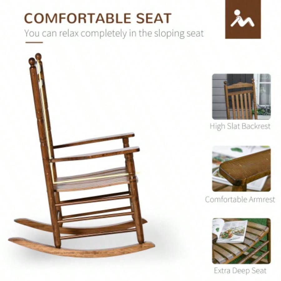 Outsunny Traditional Wooden High - Back Rocking Chair Porch, Indoor/Outdoor, Brown