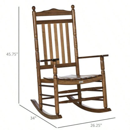 Outsunny Traditional Wooden High - Back Rocking Chair Porch, Indoor/Outdoor, Brown