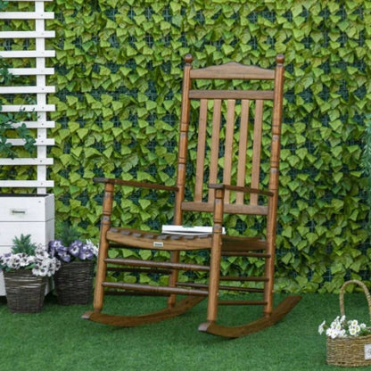 Outsunny Traditional Wooden High - Back Rocking Chair Porch, Indoor/Outdoor, Brown