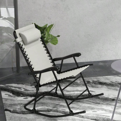 Outsunny 2 Piece Outdoor Rocking Chair Set, Patio Folding Lawn Rocker Set with Headrests Yard, Patio, Deck, Backyard, White