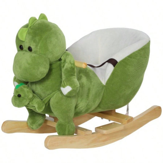 Qaba Rocking Horse, Toddler Plush Dinosaur Animal Rocker with Belt, 32 Songs, Hand Puppet, Kids Riding Horse Rocking Chair 18 - 36 Months, Green