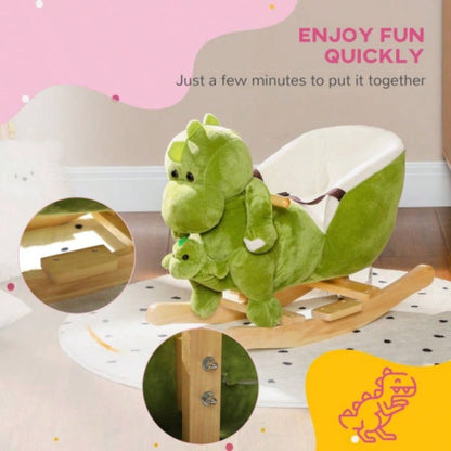 Qaba Rocking Horse, Toddler Plush Dinosaur Animal Rocker with Belt, 32 Songs, Hand Puppet, Kids Riding Horse Rocking Chair 18 - 36 Months, Green