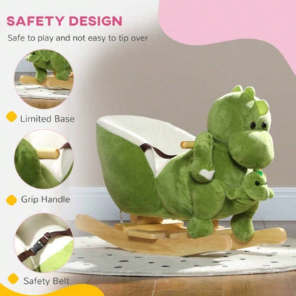 Qaba Rocking Horse, Toddler Plush Dinosaur Animal Rocker with Belt, 32 Songs, Hand Puppet, Kids Riding Horse Rocking Chair 18 - 36 Months, Green